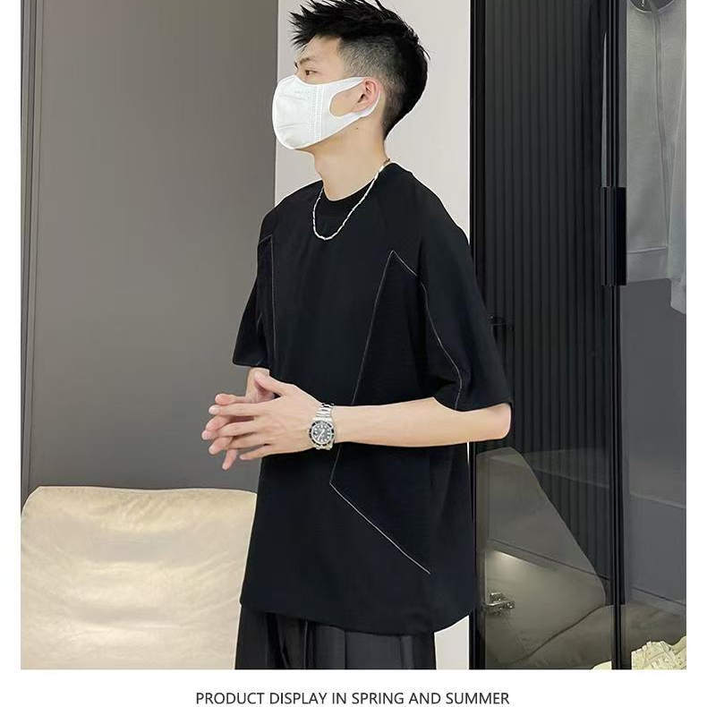 冰丝凉感男士速干拼接圆领短袖T恤半袖T528-P48,男装T恤,电商D246