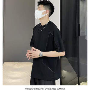 冰丝凉感男士速干拼接圆领短袖T恤半袖T528-P48,黑色马甲可以搭配白色图片
