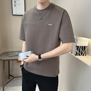新面料轻奢高级男士设计感美式复古拼接短袖T恤半袖8784-P48图片