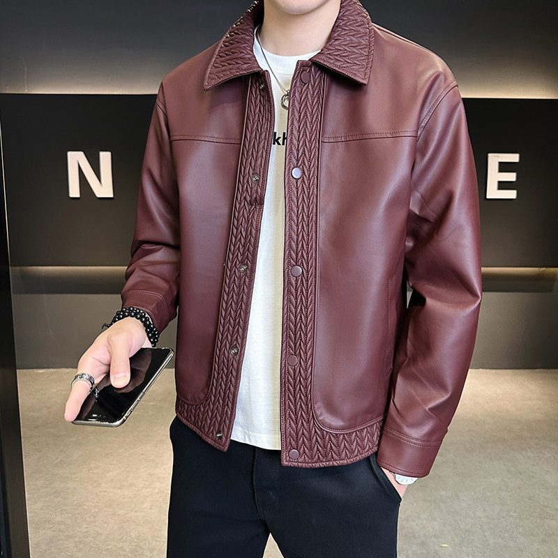 @店主风-抖音皮衣工装春秋季立领长袖皮夹克外套6611-P135，男装皮衣，电商D246