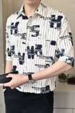店主风-夏季冰丝满印花中袖印花五分袖帅气短袖衬衫8607-P50，男装衬衫，电商D246