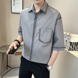 店主风-夏季冰丝雅痞衬衫中袖拼色五分袖帅气短袖衬衫12527-P68，男装衬衫，电商D246