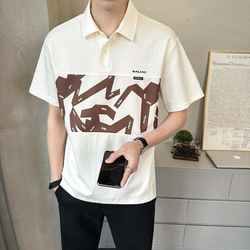 @店主2025夏季冰感纯棉拼接设计感短袖T恤polo衫25506-P58,男装Polo衫,电商D246