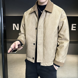 @标美式皮衣纹路感拼接PU翻领工装皮羽绒服男外套YR896-P205，男装皮衣，电商D246
