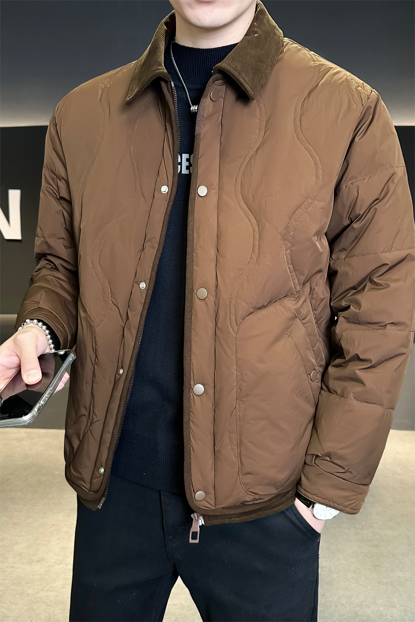 @新标90网图轻薄灯芯绒拼接外套羽绒服设计感男外套5525-P220,男装羽绒服,电商D246