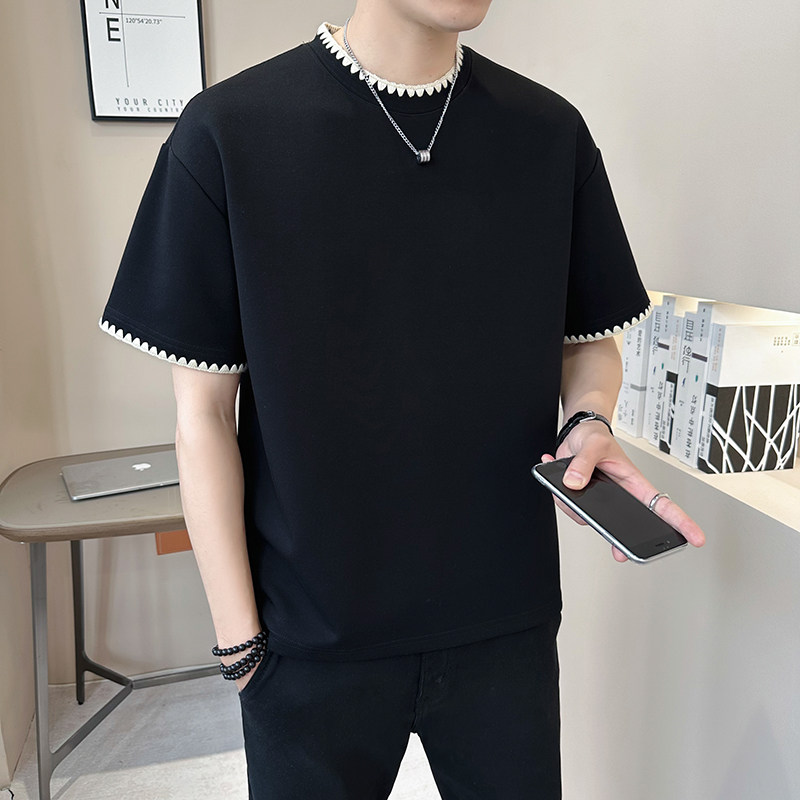 重磅320g新面料轻奢冰丝男士设计感刺绣短袖T恤半袖K88-P48,男装T恤,电商D246