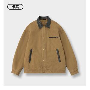 抖音  美式复古男士翻领撞色水洗工装夹克外套5509-P100图片