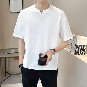@店主 2025新款设计男士高克重V领圆领短袖T恤半袖87012-P48图片