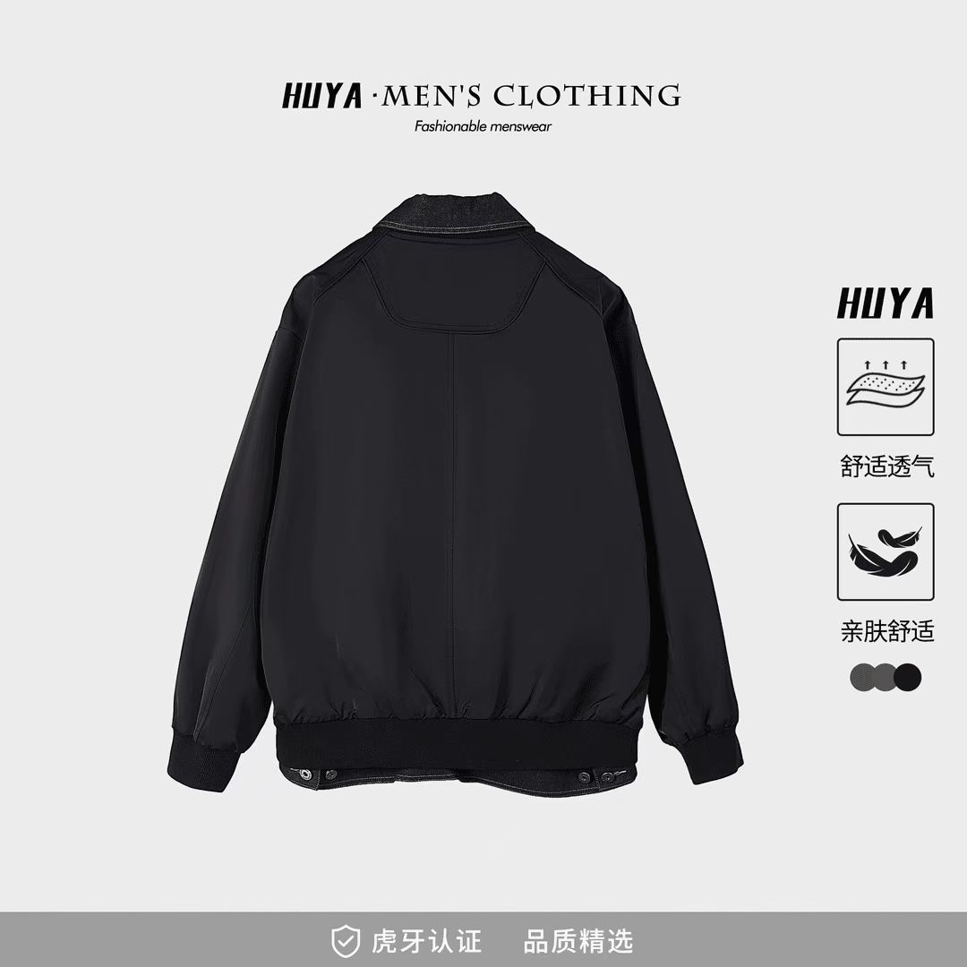 抖音BIG林男士牛仔拼接假两件水洗工装夹克外套2506-P125,男装工装外套,电商D246