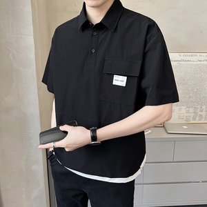 店主风  男士polo衫重磅设计感款工装假两件短袖T恤半袖8030-P55图片