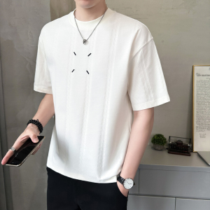 原版面料 定制提花男士高克重刺绣圆领短袖T恤半袖T516-P50图片
