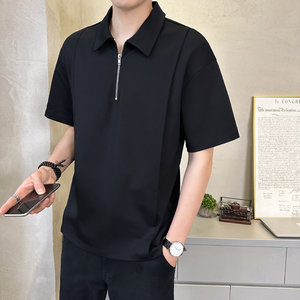 抖音 冰丝速干男士凉感撞色圆领短袖T恤polo杉T523-P5588图片