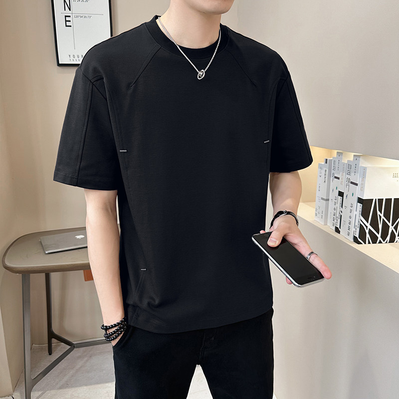 新面料轻奢高级男士设计感美式复古拼接短袖T恤半袖8771-P48,男装T恤,电商D246