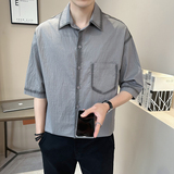 店主风-夏季冰丝雅痞衬衫中袖拼色五分袖帅气短袖衬衫12527-P68，男装衬衫，电商D246