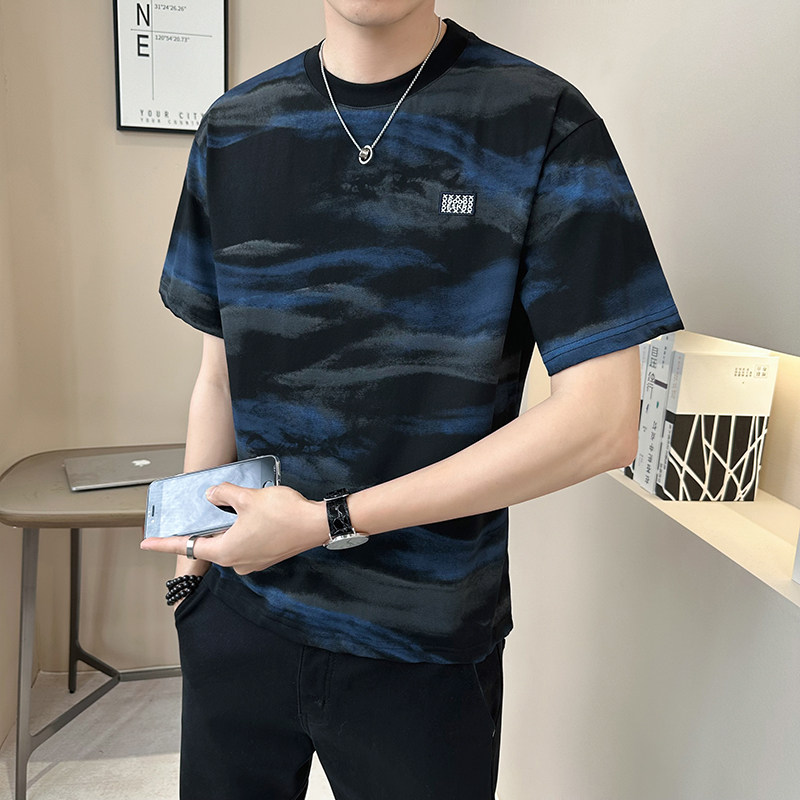 抖音原版面料 迷彩水波纹轻奢高定短袖T恤半袖T530-P48图片