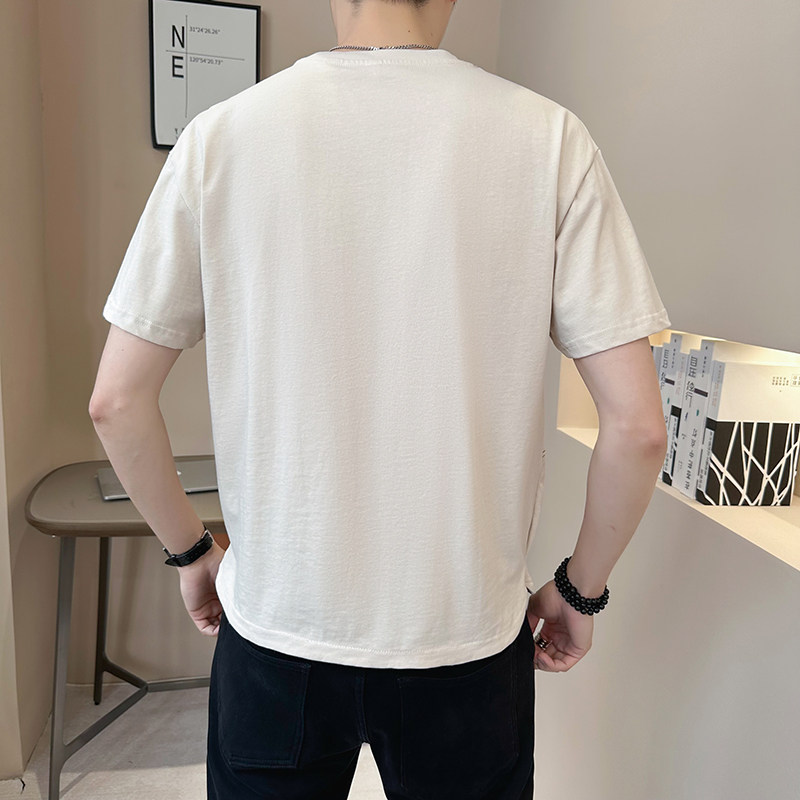 新面料轻奢高级男士设计感拼接短袖T恤半袖S515-P48,男装T恤,电商D246