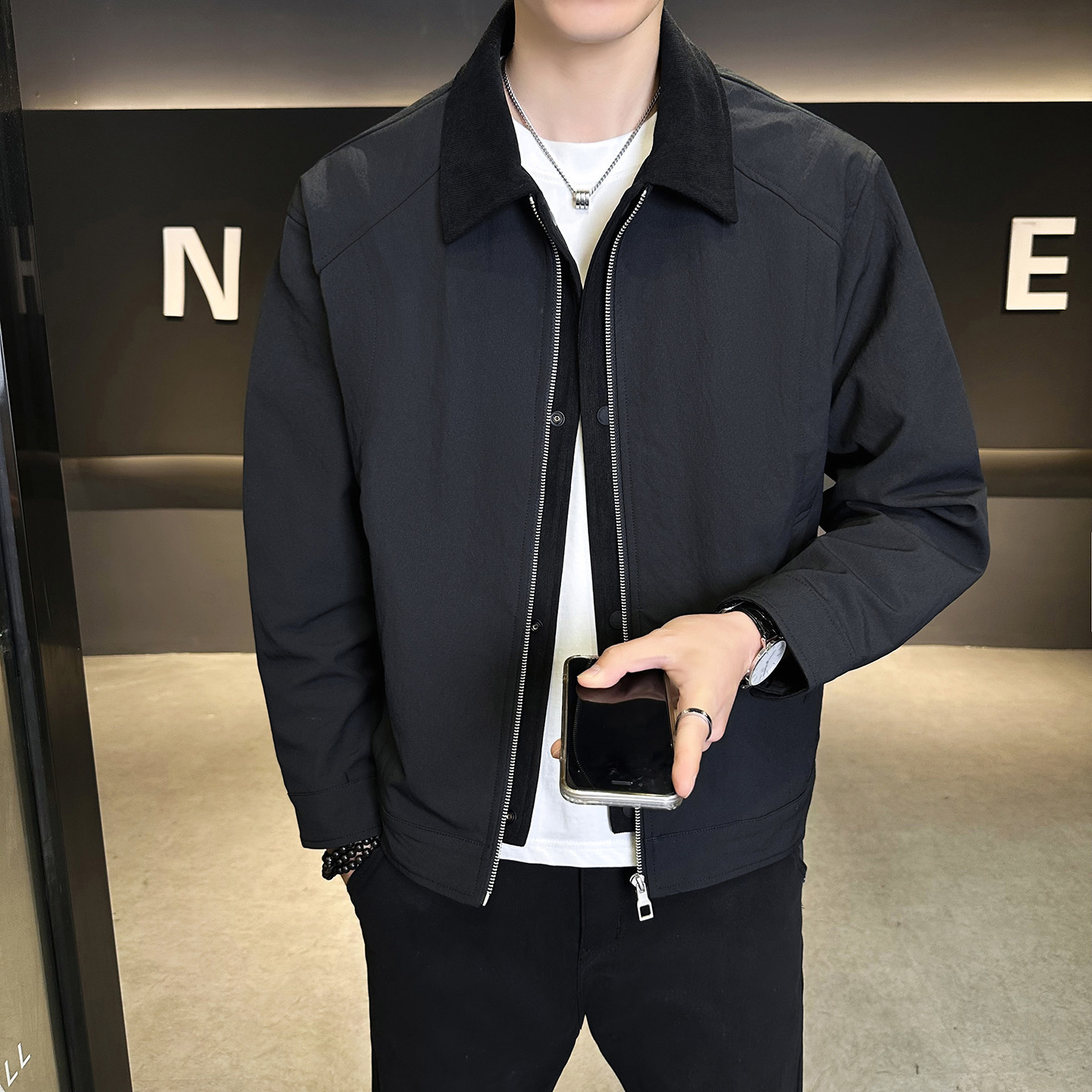 2026春秋新款男士外套定制翻领假两件工装夹克男3318-P128,男装夹克,电商D246