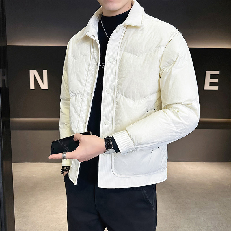 @店主风-冬新款轻薄白鸭绒羽绒服潮流男立领拼接上衣-8803-P165，男装羽绒服，电商D246