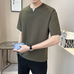@店主 2025新款设计男士高克重V领圆领短袖T恤半袖87012-P48图片