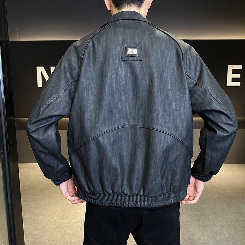 @店主风-抖音皮衣工装春秋季立领长袖皮夹克外套116-P145,男装皮衣,电商D246