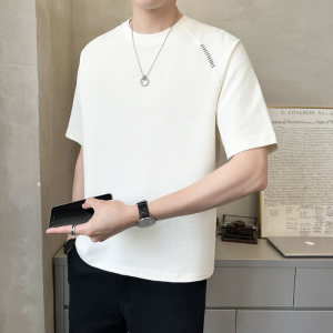 肌理感罗马布男士高克重拼接圆领短袖T恤半袖T518-P4878图片