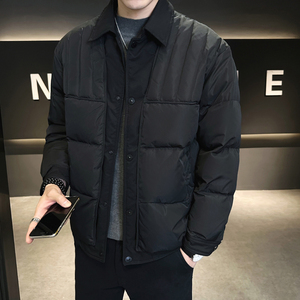 @标 有报告冬白鸭绒拼接翻领羽绒服潮流男拼接衣YR860-P150图片