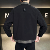@店主-抖音男士格子拼接假两件工装夹克外套6036-P80，男装夹克，电商D246