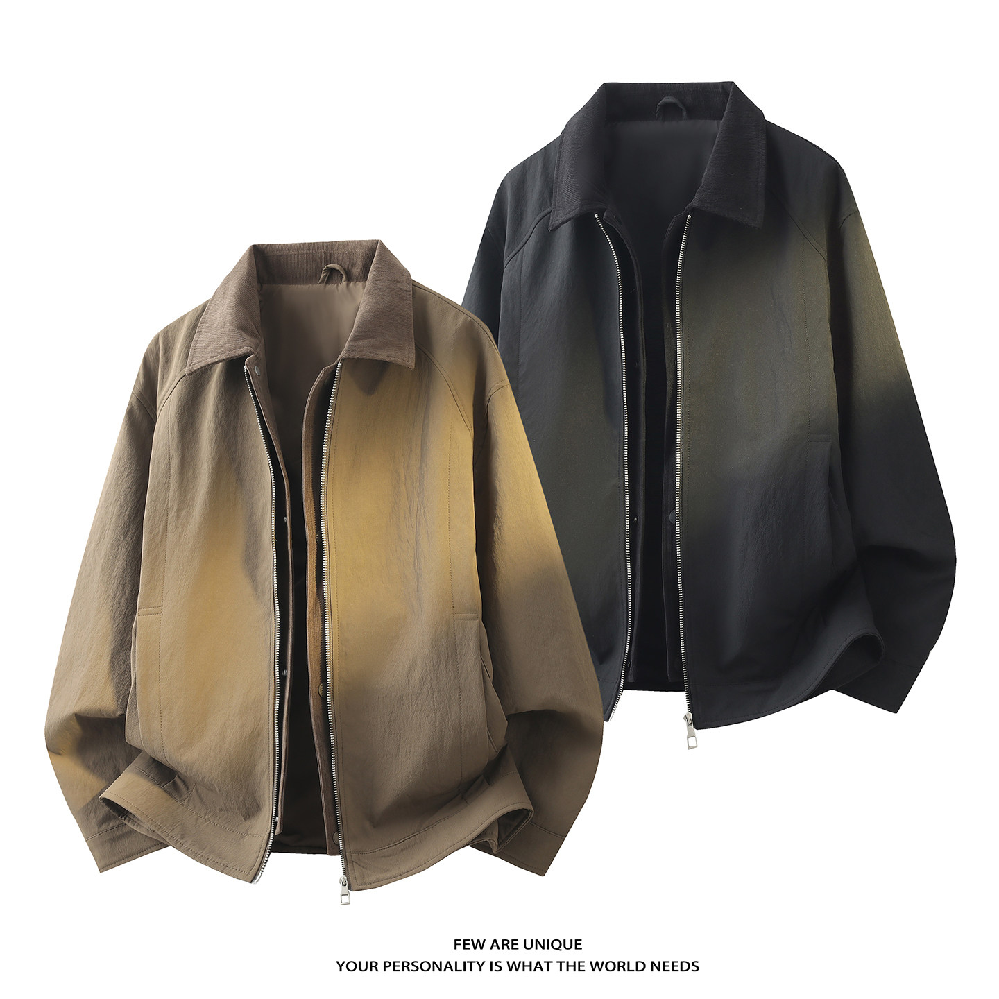 平铺3D-2026春秋男士外套翻领假两件工装夹克男3318-P125，男装夹克，电商D246