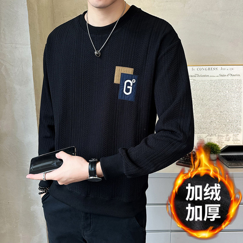 @加绒加厚特殊面料男针织长袖卫衣圆领外套-8823加绒-P68,男装卫衣,电商D246