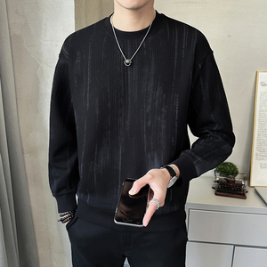 抖音 特殊面料上衣男针织长袖卫衣圆领外套休闲-8826-P58控88图片