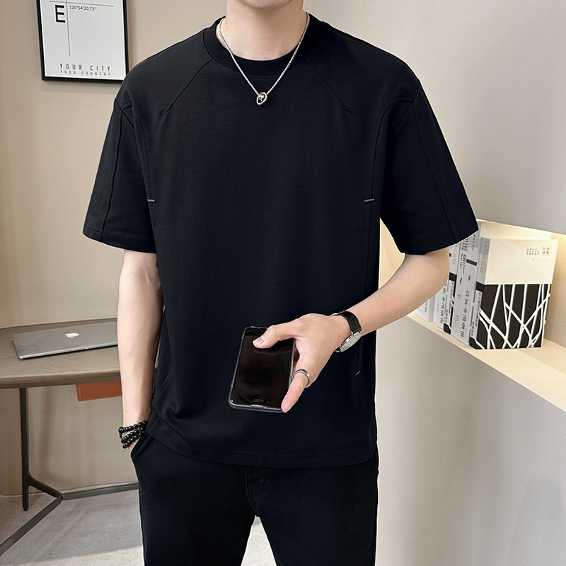 新面料轻奢高级男士设计感美式复古拼接短袖T恤半袖8771-P48,男装T恤,电商D246