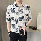 店主风-夏季冰丝满印花中袖印花五分袖帅气短袖衬衫8607-P50，男装衬衫，电商D246