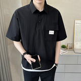 店主风男士polo衫重磅设计感款工装假两件短袖T恤半袖8030-P55，男装T恤，电商D246