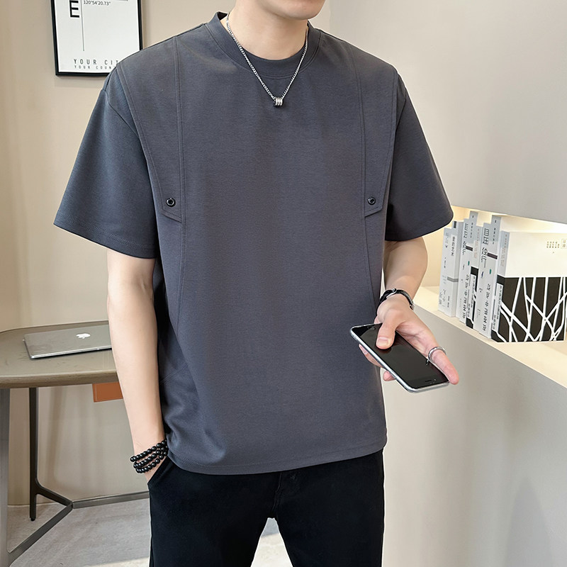 重磅液态棉轻奢冰丝男士设计感美式潮牌短袖T恤半袖T539-P48,男装T恤,电商D246