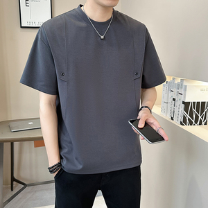 重磅液态棉轻奢冰丝男士设计感美式潮牌短袖T恤半袖T539-P48图片