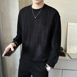 抖音 特殊面料上衣男针织长袖卫衣圆领外套休闲-8826-P58控88图片