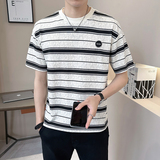 @店主2025新款设计男士高克重条纹圆领短袖T恤半袖8263-P48，男装T恤，电商D246