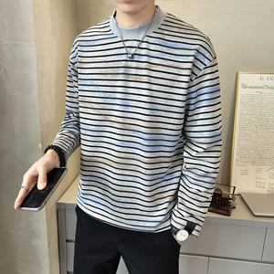 抖音 慵懒风上衣男条纹扎染针织长袖卫衣圆领外套WY200-P68图片