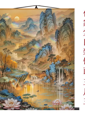 仙家堂口荷花山水画供奉装饰画招财聚财挂画东北堂屋家用风水画