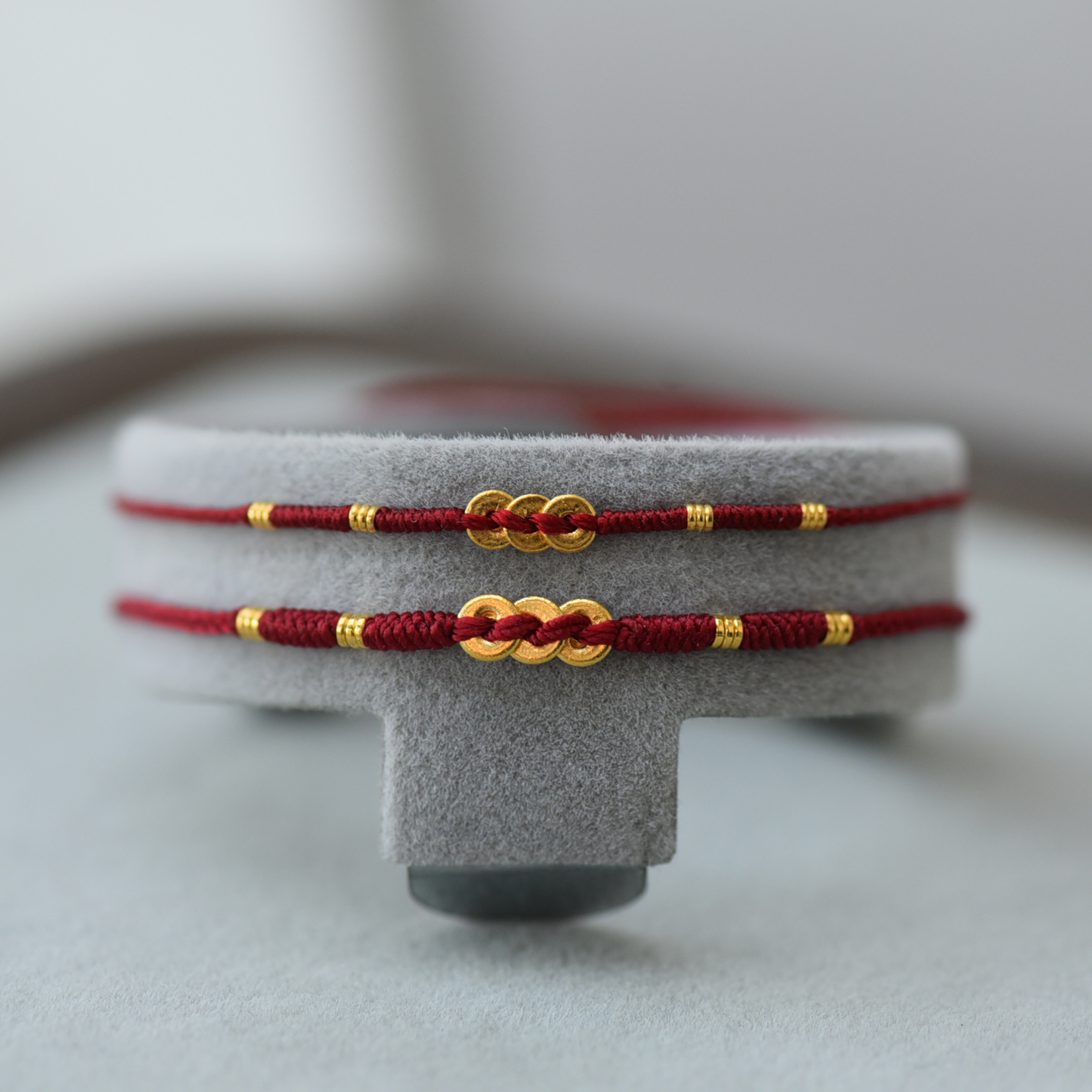 999足金平安扣纯手工编织红绳