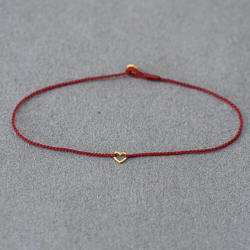 足金爱心纯手工编织红绳洗澡可戴