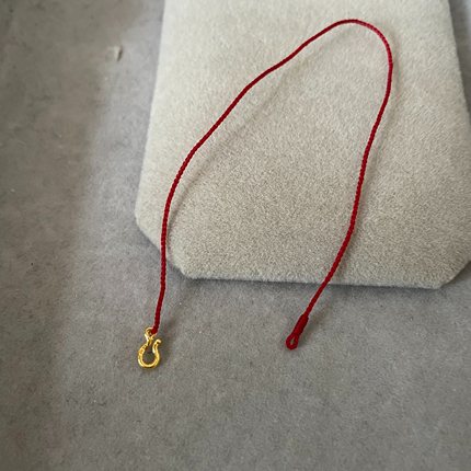 巨细四股辫足金999黄金小虾扣本命年纯手工编织素红绳手链脚链
