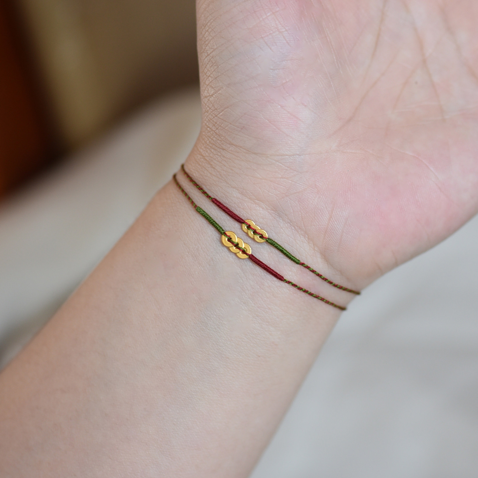 足金999平安扣黄金小钱串本命年纯手工编织五彩绳极细手链脚绳,黄金,定价黄金手链,淘宝优惠券,粉丝福利购,淘宝优惠卷