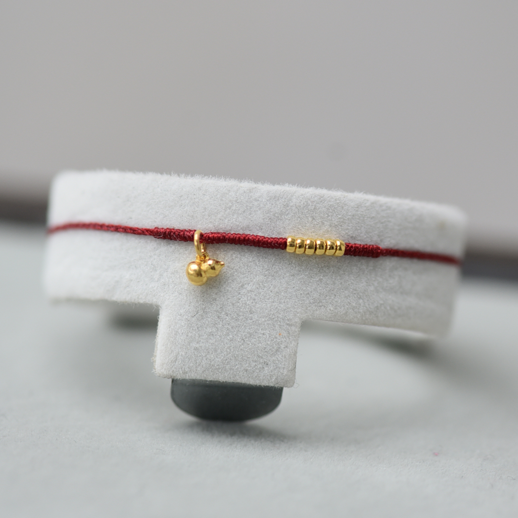 足金999小葫芦金珠手工红绳可调