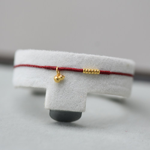 足金999小葫芦金珠手工红绳可调