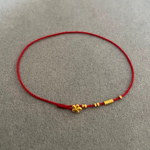足金999五瓣花纯手工编织红绳