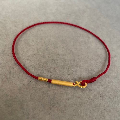 天绳一兑足金虾扣路路通手工红绳