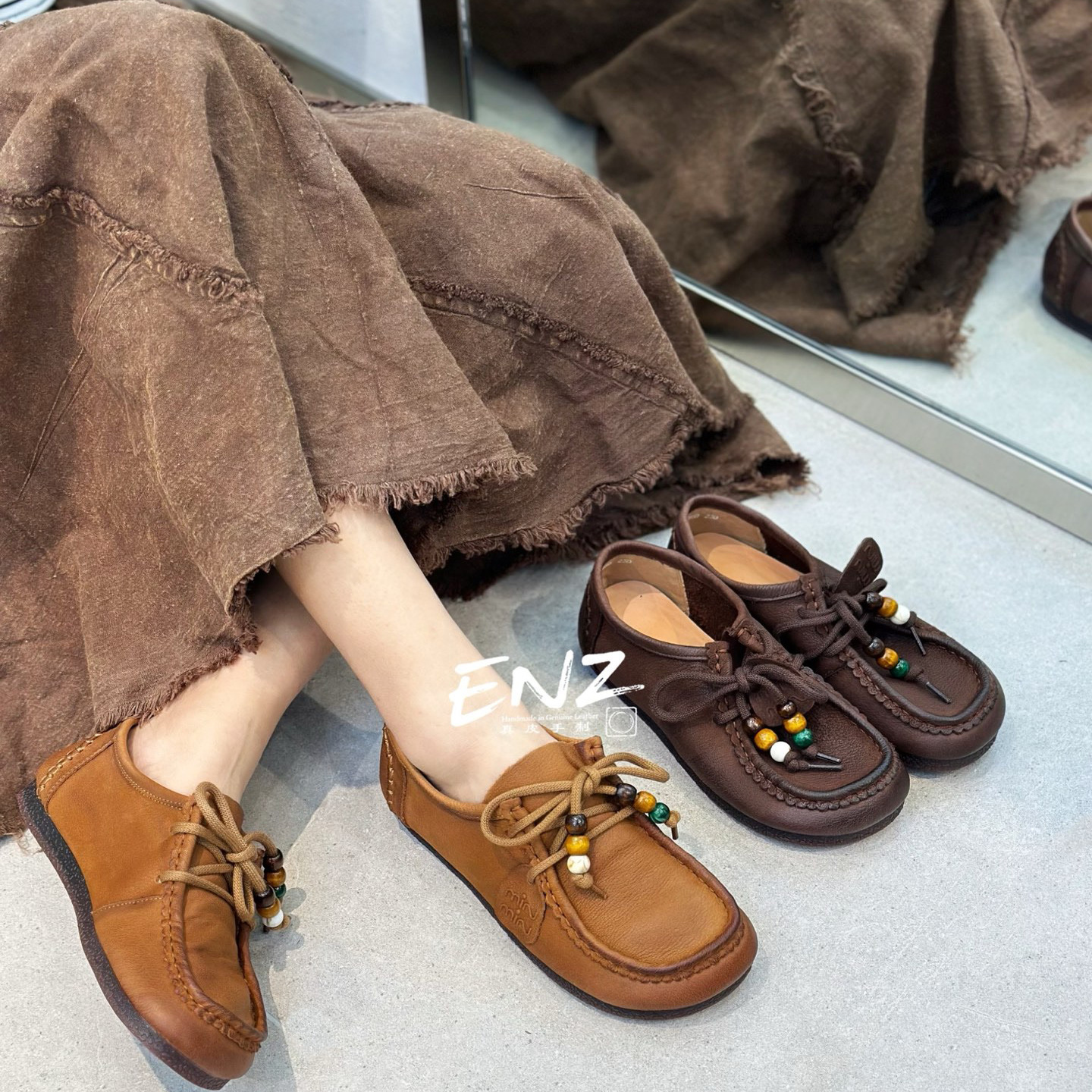 复古风头层牛皮勃肯鞋