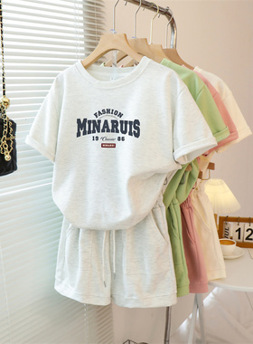 白灰色棉质短袖短裤女装2026新款夏季小个子宽松一整套夏装运动服