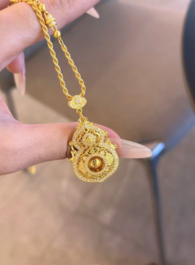 深圳水贝999足金镶嵌人生四美葫芦项链黄金古法金福禄点钻项链